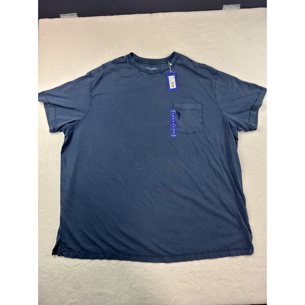 Caribbean Shirt Mens Big 3X Blue Supima Cotton Pocket Crew Neck Tee Tagless